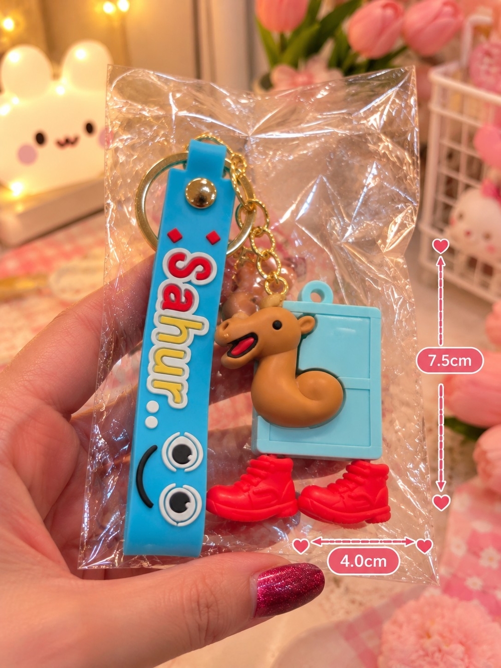 Blue Kids Keychain Toy with Camel Charm and Red Boots